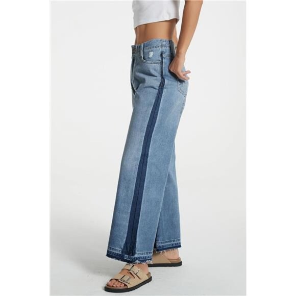 Women's Mid Rise Wide Leg Jeans Casual Baggy Wide Leg Flared Jeans Trendy - Picture 4 of 6